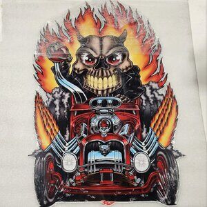 30" HUGE Hot Rod Flaming Devil skull steel metal sign AUTO car racing man gift